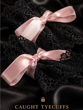 Black Lace Wrist Cuffs with Pink Satin Bows - Women Intimates